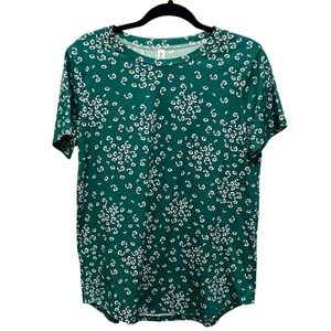 TICKLED TEAL Emerald Green & White Floral Print Mia Short Sleeve Top, Size M